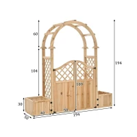 Pflanzkübel mit Spalier und Torbogen, 3‑in‑1-Design – Torbogen mit Rankgitter, 194x50x194 cm, Naturfarbe(m-3)