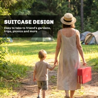 Outsunny Portable Mini Charcoal Barbecue Grill with Suitcase Shell, Outdoor Folding Tabletop BBQ Grill, Red(m-4)