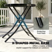 Outsunny Foldable Garden Table, Round Folding Table with Glass Tabletop and Safety Buckle for Patio, Garden, Outdoor, Indoor, Black(m-20)