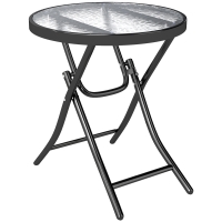 Outsunny Mesa de Vidrio Redonda Plegable Mesa de Jardín con Hebilla de Seguridad Borde Cubierto de Metal Patio Interior y Exterior Ø45x50 cm Negro