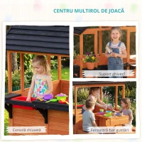 AIYAPLAY Casă de joacă pentru exterior din lemn cu masă bănci stație de spălat fereastră ușă suport ghiveci pentru 3-8 ani maro deschis(m-8)