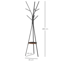 HOMCOM Cuier trepied design contemporan ramuri etajeră + 9 cuiere dim. 45L x 45l x 180H cm metal maro(m-3)