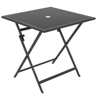 Outsunny Folding Outdoor Dining Table, Square Garden Table Tempered Glass Top with Parasol Hole Garden Patio, 70 x 70 x 70 cm(m-1)