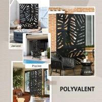 Outsunny Panneau brise vue décoratif extérieur noir à motif végétal en métal - 122 x 45 x 198 cm(m-6)