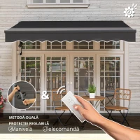 Outsunny Pergolă cu Prindere Fără șuruburi cu Manivelă Electrică, Ajustabilă în Înălțime, 300 cm Lățime Gri Închis(m-6)