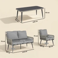 Outsunny Rattan Garden Furniture Set, 4 Piece Outdoor Patio Furniture with Tempered Glass Table and Chairs, Indoor Balcony Conservatory Set(m-3)