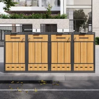 Mülltonnenbox mit Klappdeckeln und frontöffnenden Türen, für 4×120–240 l , 264x84.5x118 cm, Grau+Naturfarbe(m-5)