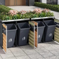 Mülltonnenbox mit integriertem Pflanztrog, vier abschließbare Einzeltüren, 264x80x124,5 cm, Grau+Naturfarbe(m-4)