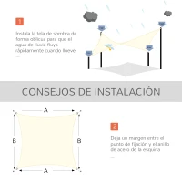 Outsunny Toldo Vela de Sombra Cuadrado 3x3 m Toldo de Terraza de Poliéster con Anillo de Acero Inoxidable y Cuerdas Crema(m-6)