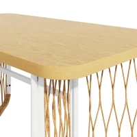 Modernes 7-teiliges Gartenmöbel-Set, weißes Eisengestell mit geflochtenen Armlehnen, 1 Tisch + 6 Stühle, Beige+Naturfarbe(m-11)