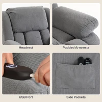 HOMCOM Recliner Armchair Lift Chair, Electric Recliner Chair with Vibration Massage and Heat, Wide Seat, USB Port, Light Grey(m-7)
