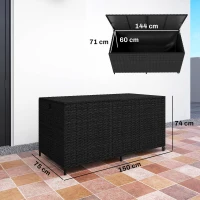 Outsunny 650L Garden Storage Box with 2 Wheels, Rattan Deck Box with Waterproof Zipped Liner, Safe Pneumatic Rods, Black(m-3)