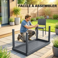 Outsunny Salon de Jardin 4 Personnes avec Chaises Empilables Plateau à Lattes PP Gris Anthracite(m-7)