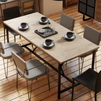 HOMCOM Masă dreptunghiulară de dining pentru 6-8 persoane masă de bucătărie stil industrial 180 x 80 x 75,5 cm efect lemn natural(m-4)