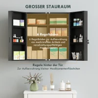 kleankin Medizinschrank, abschließbarer Medikamentenschrank mit 2 Türen und 6 Regalen, Schwarz(m-5)