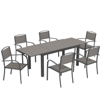 Outsunny Set de muebles de jardín conjunto de 7 piezas mesa extensible con 6 sillas aspecto madera diseño de lamas armazón de aluminio