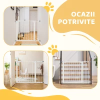 PawHut Poartă pentru Câini de Talie Mică și Medie cu Dublă Încuietoare și Închidere Automată, 76-103x4.2x77 cm, Alb(m-7)