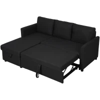 HOMCOM Divano Letto Angolare Effetto Lino con Vano Portaoggetti a Scomparsa, 192x148x86 cm, Grigio Antracite(m-10)