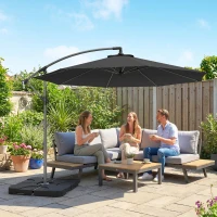 Outsunny 3m Overhanging Parasol, with Base, Weights and Cover - Black(m-2)