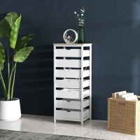 HOMCOM Commode meuble de rangement chiffonier à 7 tiroirs style comtemporain avec cadre en acier et poignées découpées blanc(m-10)