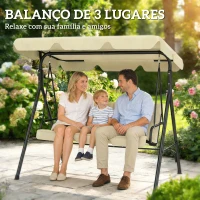Outsunny Baloiço de Jardim  de 3 Lugares Baloiço com Teto Ajustável Almofada e Estrutura em Aço 172x118x153 cm Bege(m-6)