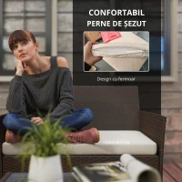 Outsunny Set Mobilier de Grădină din 4 Piese cu Canapea, 2 Fotolii și Măsuță de Cafea, 102x58x82 cm, Maro(m-6)