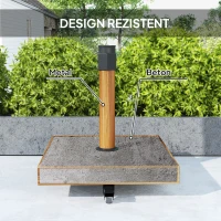 Outsunny Bază pentru Umbrelă cu Roți și Frâne, Suport din Metal cu Ciment, pentru Stâlpi de Umbrelă Ø36/38/48 mm, Efect Lemn Natural(m-5)