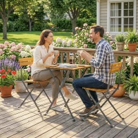 Outsunny 3-delige zitgroep voor 2 personen met opvouwbare tafel en 2 stoelen, geschikt voor balkon of terras, teak(m-9)