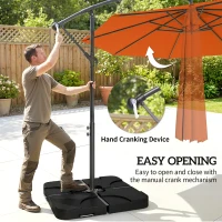 Outsunny 3m Overhanging Parasol, with Base, Weights and Cover - Orange(m-4)