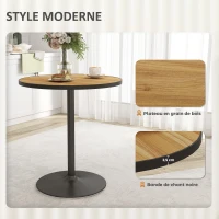 HOMCOM Table à manger ronde pour 2 à 4 personne Ø70 cm moderne avec plateau effet bois et base ronde, chêne(m-5)