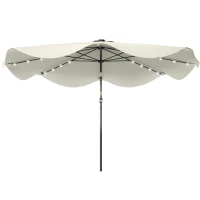 Outsunny Sombrilla de Jardín Manual Ø292x254 cm con 32 Luces LED Solares 8 Varillas Impermeable y Rejillas de Ventilación Crema(m-11)