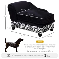 PawHut Méridienne canapé design pour chien chat avec coffre de rangement sur pied 57 x 34 x 36 cm noir zébré(m-3)