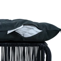 5-teiliges Outdoor Gartenmöbel-Set, Balkon-Loungeset mit 2 Stühlen, 2 Hockern und Glastisch, Schwarz+Grau(m-9)