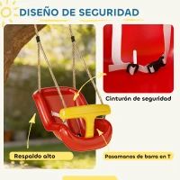 AIYAPLAY Columpio Infantil Cuerda Ajustable con Respaldo Alto Barandilla de Seguridad en T para Interior Exterior Rojo(m-5)
