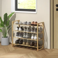 HOMCOM Etajeră pentru pantofi cu 4 niveluri, depozitare 12 perechi cu design cu lamele, bambus, 76x33x67cm, lemn natural(m-6)