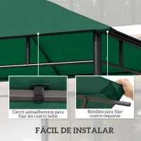 Outsunny Techo de Repuesto para Cenador, 3x3 m, Cubierta de Repuesto con 8 Orificios de Drenaje, Ventilación y Protección UV, SOLO Toldo de Recambio para Pabellón Gazebo, Verde(m-5)