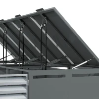 Mülltonnenbox mit hydraulischem Klappdeckel, 4-türiges Aufbewahrungsmodul, Lüftungslamellen, 264x80x118,5 cm, Grau+Naturfarbe(m-12)