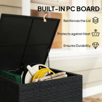 Outsunny 253L Garden Storage Box, Rattan Deck Box with Zipped Liner, Safe Pneumatic Rod, Patio Storage Container, Black(m-6)
