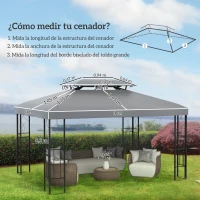 Outsunny Toldo de Recambio 4x3 m con Techo Doble Orificios de Drenaje y Protección UV Solo Toldo NO Incluye Marco Gris Claro(m-3)