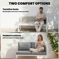 Outsunny 6 Seater Metal Garden Furniture Corner Sofa Set with 3 Loveseats, Faux Wood Table, Texteline Seat, Cushions, White(m-6)