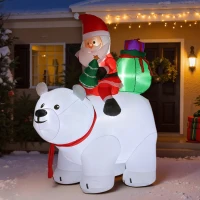Outsunny Moș Crăciun gonflabil pe urs polar 200 cm, 5 lumini LED, decorațiune de Crăciun pentru interior și exterior, alb(m-8)