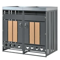 Mülltonnenbox mit integriertem Pflanztrog, abschließbar, für 2 Standard‑Mülltonnen, 132x80x124,5 cm, Grau+Naturfarbe(m-1)