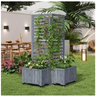Pflanzkübel mit Spalier, 2 große Pflanzkästen und 2 Gartenspaliere als Kletterhilfe, 102,5 x 32 x 152,5 cm, Grau(m-4)