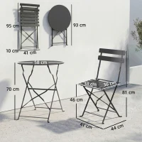 Outsunny Set Bistró Exterior, Mobiliario de Jardín Plegable con Mesa y 2 Sillas, Negro.(m-3)