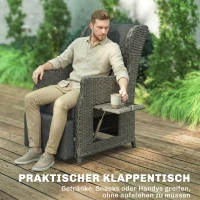 Outsunny Rattanstuhl mit Klapptisch, Liegestuhl Gartenstuhl Verstellbare Rückenlehne und Fußstütze 81 x 58 x 98,5 cm Dunkelgrau(m-8)