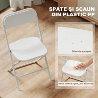 HOMCOM Set de 6 Scaune Pliabile din PP cu Orificii de Drenaj, Scaune Economice Portabile din Oțel, Scaun Pliabil pentru Interior, Casă, Birou, Bucătărie, Evenimente, 45x49x79,5 cm, Alb(m-5)