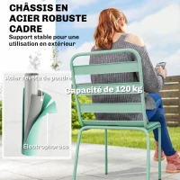 Outsunny Lot de 2 Chaises de Jardin Empilables en Métal pour Terrasse, Balcon, Jardin, Vert(m-5)