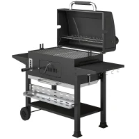 Outsunny Charcoal BBQ Grill Smoker with Electric Rotisserie Kit, Portable Barbecue Grill with Warming Rack, Black(m-11)