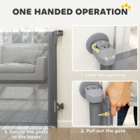 PawHut Retractable Dog Gate, Extends to 140 cm Wide & 93 cm Tall, Mesh Pet Gate with Single Hand Operation, for Stairs Doorways(m-5)