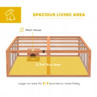 PawHut Domek dla królików z drewnianym wybiegiem, otwieranym dachem, drzwiami, schronieniem dla 2-4 miniaturowych królików, 180,4 x 150 x 48 cm, pomarańczowy(m-4)
